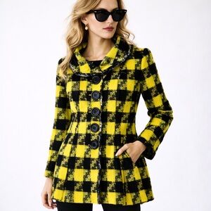NWT An Ren New York Yellow Plaid Button Up Vintage Jacket - Wearable Art